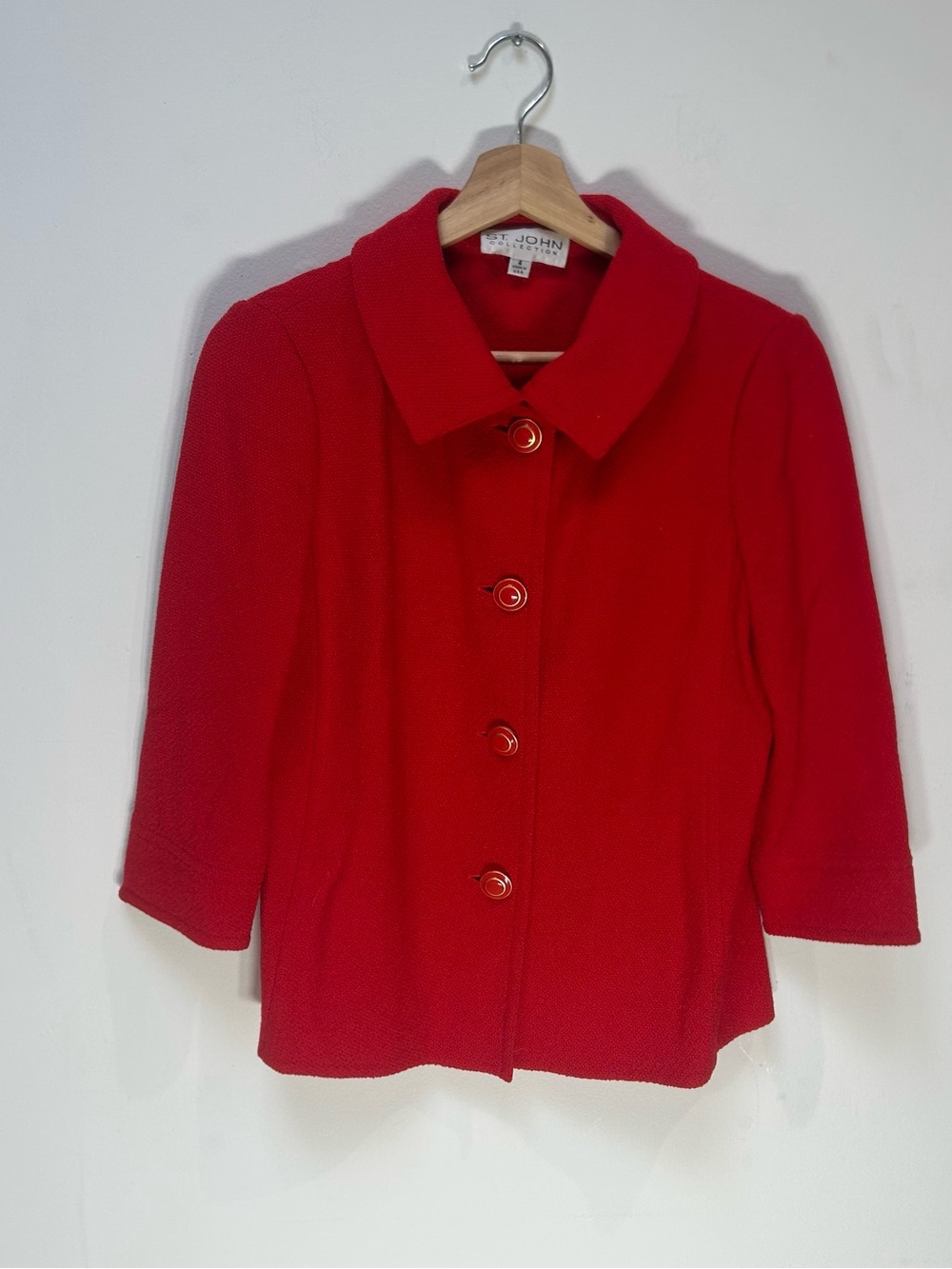 St. John Collection Vibrant Red Textured Pea Coat